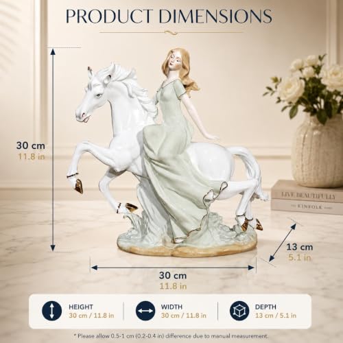 Image of Armonia Royal Grace Lady with Horse Figurine, Premium Ceramic Statue with 24K Gold-Plated, Luxury Home Decor Showpiece for Living Room, Office,Shelf Decoration, Housewarming & Gift for Women,11.8 Inch