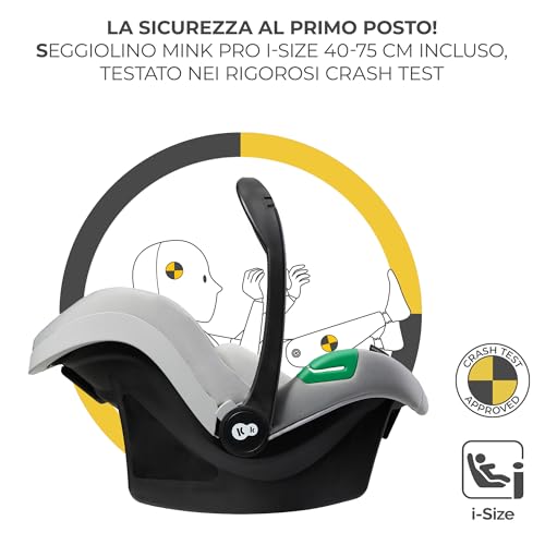 Kinderkraft ESME Trio passeggino neonati 3 in 1 fino 26 kg, con Ovetto I-SIZE 40-75 cm, Carrozzina reversibile fronte mamma e strada, Pieghevole, Grigio - 9