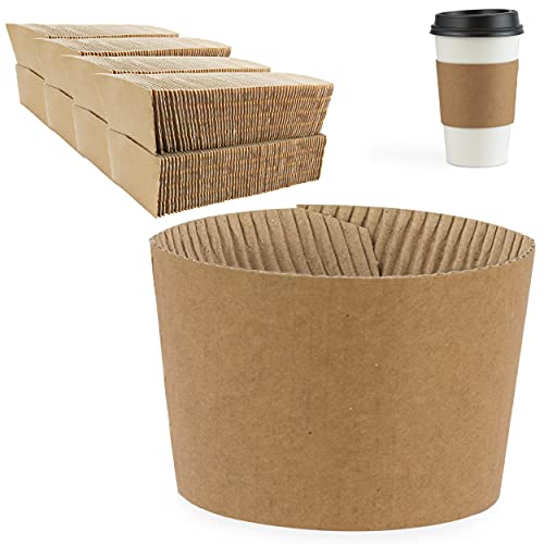 Image of FMP Brands 500 Pack Kraft Coffee Cups Sleeves Disposable Bulks, Durable Corrugated Cardboard Cup Sleeves for 12-24 oz Cups, Beverage Insulator and Hand Protection for Hot /Cold Drinks