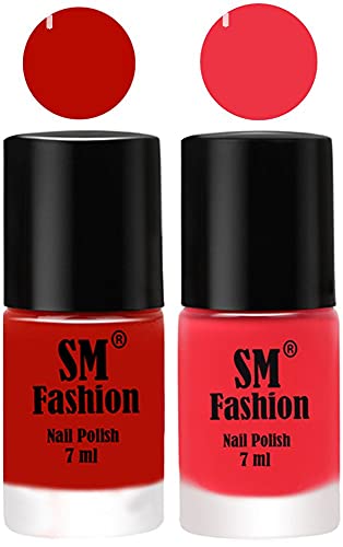 Image of Long Lasting Nail Polish | Nail Paint Combo 7 ml Each) - Set of 2 Red Orange-Rose Pink