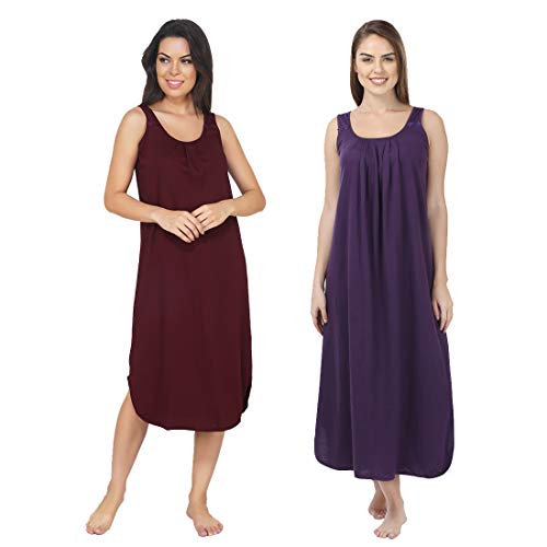 Image of BLAZON Women's Cotton Hosiery Solid Maxi Nighty Slip (Pack of 2) Available Sizes: S, M, L, XL, 2XL, 3XL, 4XL, 5XL