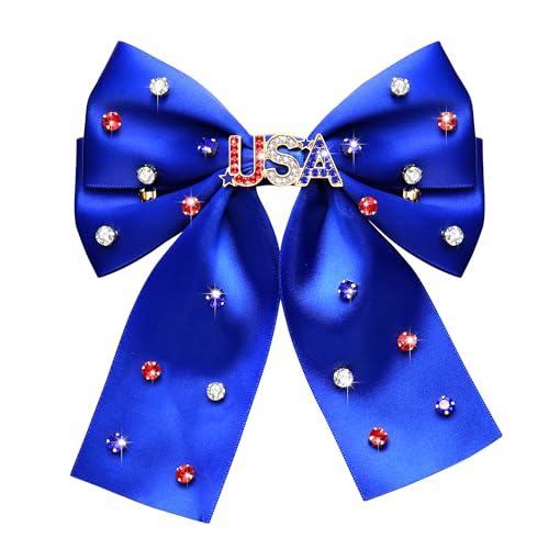 Vokone 4th of July Hair Bows and Clips - Jeweled Red White Blue Patriotic Hair Accessories with Party Favors