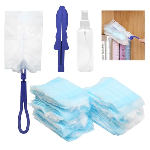 40 Piezas Recambios de Plumero para Limpieza, Plumero Atrapapolvo Desechable con Asas, Plumero Duster con Botella de Spray para Hogar, Oficina, Coche