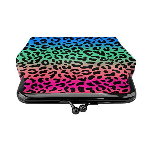 Colorful Leopard Pattern Buckle Leather Coin Purses Vintage Pouch Kiss-Lock Change Purse Mini Wallets For Women Girls #TOP3