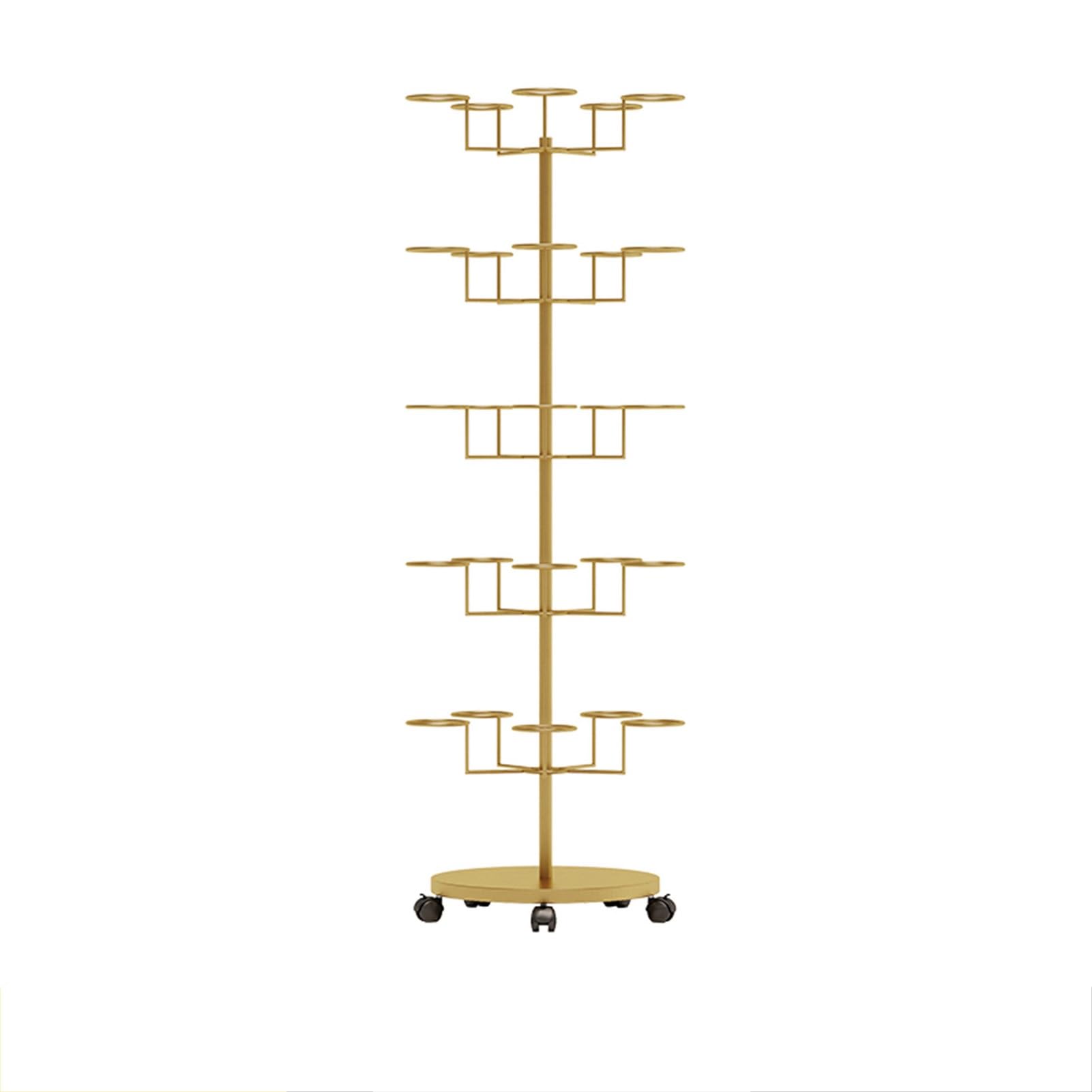 YNBSHGAA Gold Rotating Hat Display Rack - Freestanding 5-Layer Stand for Retail Use, Perfect for Hats, Wigs, and Helmets - Multi-Layer Floor Display