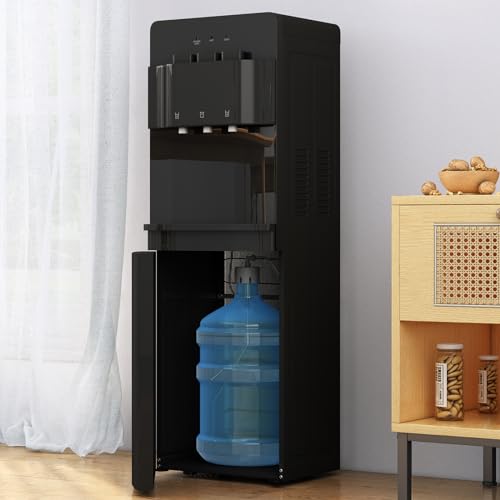 TABU Bottom Loading Water Cooler Dispenser of 3 Temperature Settings - Hot, Cold, Room Water, 3 or 5 Gallon Bottle Self-Cleaning Water Cooler with Child Safety Lock,Black - Thumbnail 2