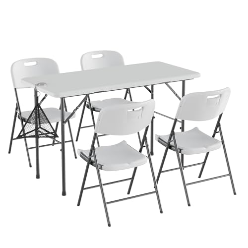 VECELO 5 Piece Folding Card Table and Chairs Set, Collapsible Legs & Portable for Indoor/Outdoor, Picnic, White & Black by VECELO - Image 9
