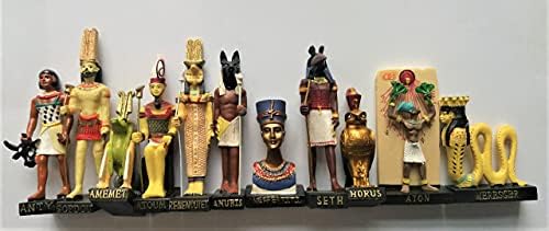 Ancient Egypt Egyptian God 11 Figurines Set Resin Statue size 5" high (Anty, Atoum, Anubis, Aton, Seth, Selkis, Renenoutet, Sopdou, Horus, Neffertiti, Merseger) [Amercom EG-8]