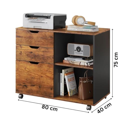 Image of FFO Modern Bedside Table with Drawer & Open Shelf, Wooden Top with Metal Frame, Compact Nightstand for Bedroom, End Table for Living Room