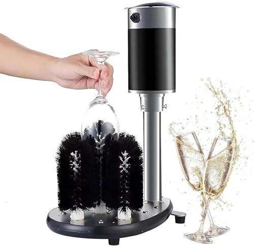Máquina Limpia Cristales y Pulidora, Lavacristales Eléctrico, con 5 Cabezales de Cepillo, para Copas de Champagne, Vasos de Cerveza, Tazas, para Bares, Cafeterías, Restaurantes, Cocina