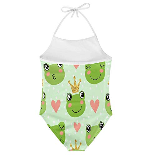 KiuLoam Cute Frogs and Crowns Girls One-Piece Swimsuit Quick Dry Beach Swim Bathing Suit for 3-8 Years Little Girls2