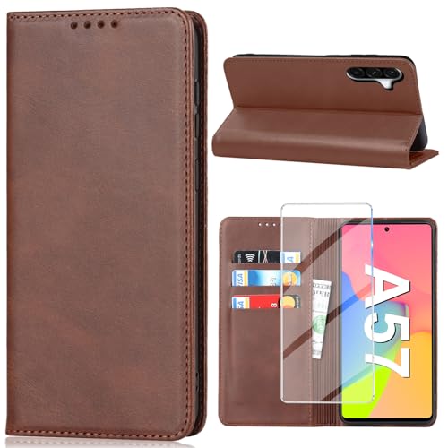 Étui portefeuille Samsung Galaxy A57 5G Vaki en similicuir marron haute finition