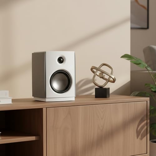 Image of HiVi-Swans OS-10 HiFi Stereo Speakers, Bluetooth 5.0 Active Computer Bookshelf Speakers - 4'' Dynamic Woofer, Powered Desk Speakers 62w RMS with Touch Control for PC /Phone /TV - White