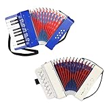 Akkordeon Kinder, 10-Tasten-Weiß- und 17-Tasten-Blau-Bundle-Produkte, mit einstellbaren Trageriemen, für Erwachsene und Kinder ab 3 Jahren, Musikinstrument, Geschenk für Anfänger