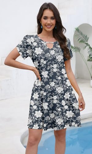 Image of COSSEN Women's Summer Casual Tshirt Dress Crew Neck Short Sleeve with Pockets Flowy Loose Sundress