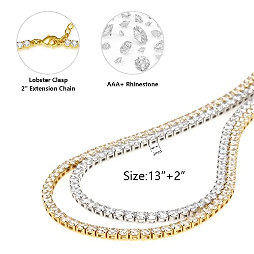 Tennis Necklace for Women 14K Gold Plated or Silver Rhinestone Choker Necklaces Dainty Zirconia Cut Faux Diamond chain 3mm2