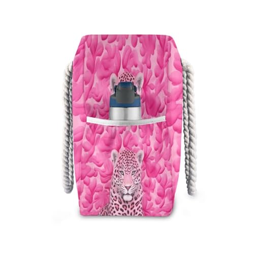 Leopard Pink Beach Bag & Travel Tote Bag Large Sandproof with Zipper Closure, Wet Pouch for Swim Gym Travel, Lightweight Foldable Outdoor Bag3