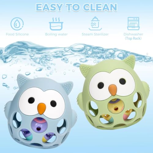 Image of PandaEar Rattle Teether for Babies 0-12 Months, Montessori Silicone Baby Teething Toy, BPA-Free Food Grade Freezer Safe Sensory Toy for Gum Relief & Motor Skills, Blue