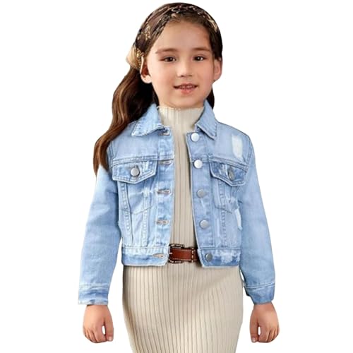 Kids Girls Denim Jackets Ripped Distressed Vintage Casual Jeans Coats Long Sleeve Fall Button Front Jeans Outwear
