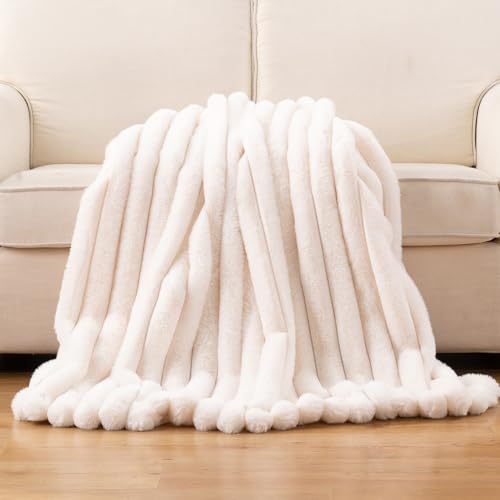 Battilo Faux Fur Throw Blanket for Couch and Bed, 60"x80"，Ivory by BATTILO HOME - Used condition - Image 9