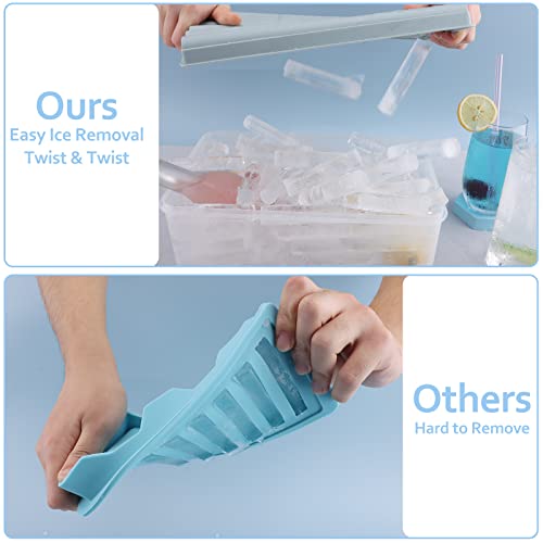Wibimen Long Ice Cube Trays, 84Pcs Narrow Ice Stick Cube Trays, Stackable Ice Cube Tray With Lid, Easy Fill Transfer Remove Ice Trays For Water Bottles(4 Pack Blue Ice Trays & Ice Bin & Ice Tong) #TOP1