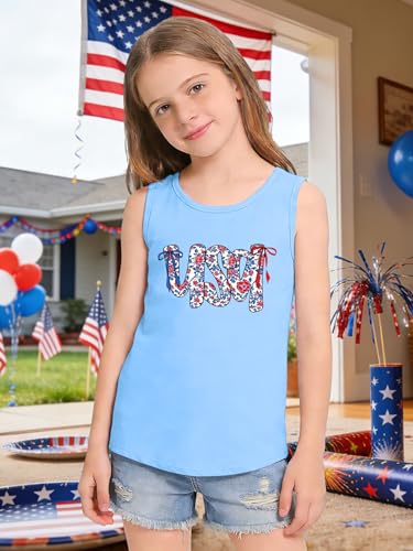 Image of CAZYCHILD Girls American Flag Tank Tops Boys 4th of July Shirts USA Summer Sleeveless Tee Independence Day Outfit 5-14y