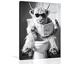OWNANRTHM Hochland-Kuh Badezimmer Leinwand Wandkunst Lustige Tiere Badezimmer Bilder Hochland-Kuh auf Toilette Druc ...
