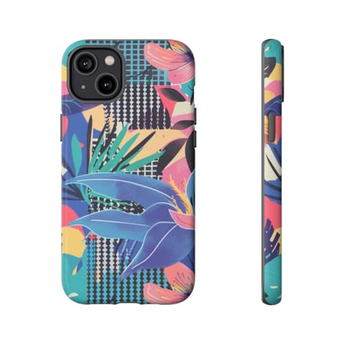 Coque iPhone 14 Plus rigide mate anti-rayures au motif floral bleu