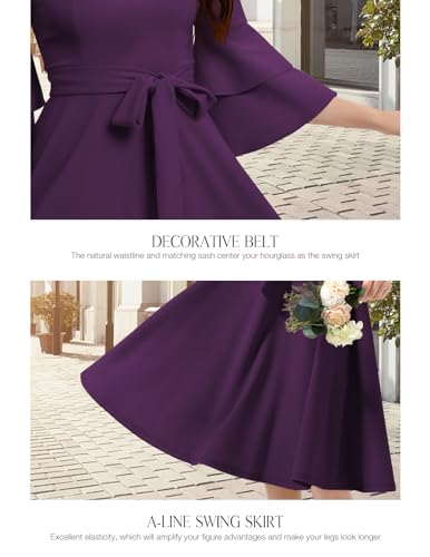 Image of DRESSTELLS Women's Cocktail Dress Summer Wedding Guest Party Vintage 3 /4 Bell Sleeve V Neck A-Line Dress