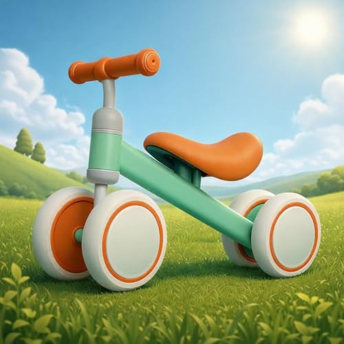 Image of Kids Baby Balance Bike for 1-2 Years Old Boys and Girls, Toddler Best First Birthday Gift | Toddler First Bike with 4-Wheel Stability | No Pedal Ride-On Toy for Indoor & Outdoor Game (Pink)