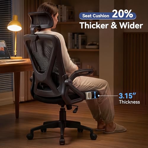 Image of Mesh Office Chair with Adjustable Lumbar Support, Ergonomic High Back Desk Chair with Headrest, Swivel Rolling Computer Chair for Home Office (Black)