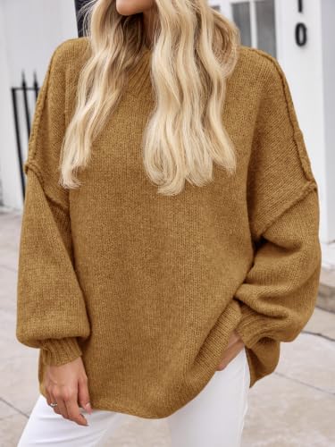 Image of Saodimallsu Womens Oversized Sweaters Mock Neck Batwing Long Sleeve 2026 Fall Trendy Ribbed Knit Casual Tunic Sweater