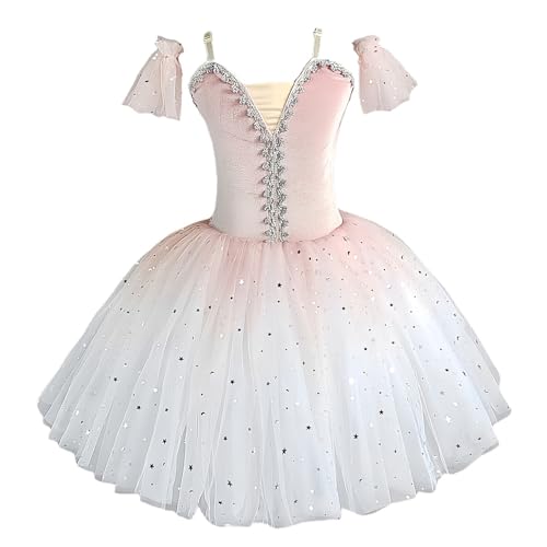 Children's Ballet Skirt, Girls' Dance Dress, Tight Gauze Skirt, Ballet Dancer Costume, Stage Collective Performance Costume (US, Age, 9 Years, 10 Years, Pink 2)