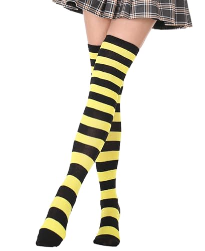 Image of Womens Thigh High Socks Athletic Stripe Cute Colorful Over the Knee High Sock Colorful Long Tube Sock