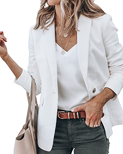 Womens Casual Blazer Jackets Lapel Collar Open Front Long Sleeve Lightweight Work Office Blazer Jacket White #TOP17