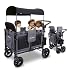 WonderFold W4 Luxe Stroller Wagon - Collapsible Stroller Wagon with Steel Frame - Adjustable Canopy & Push Handle - XL All-Terrain Wheels - for Babies, Toddlers & Kids - 4 Seater - Gray