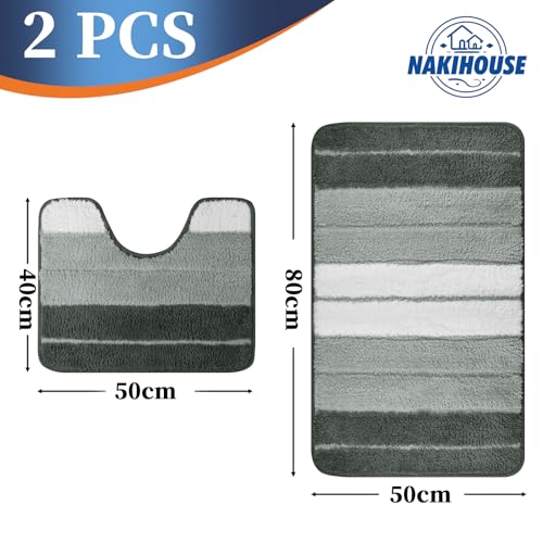 NAKIHOUSE 2 Piece Bath Mat Set Non Slip Extra Soft Bathroom Mats Water Absorbent Microfiber Foot Mats Machine Washable Rug Toilet Mat for Bathroom Floor (Gray) - Cosy Home Interiors NAKIHOUSE 2 Piece Bath Mat Set Non Slip Extra Soft Bathroom Mats Water Absorbent Microfiber Foot Mats Machine Washable Rug Toilet Mat for Bathroom Floor (Gray) - Image 2