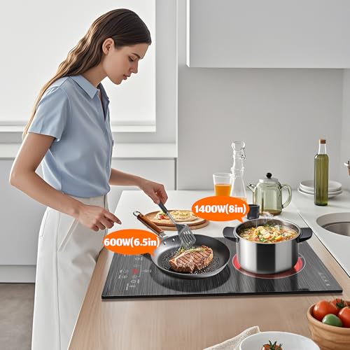 Image of Karinear 2 Burner Electric Cooktop 110V, 12 Inch Countertop & Built-in Electric Stove Top, Plug-in Ceramic Cooktop with Child Safety Lock, Timer, Pause, Smooth Glass Surface with Beautiful Pattern(A)