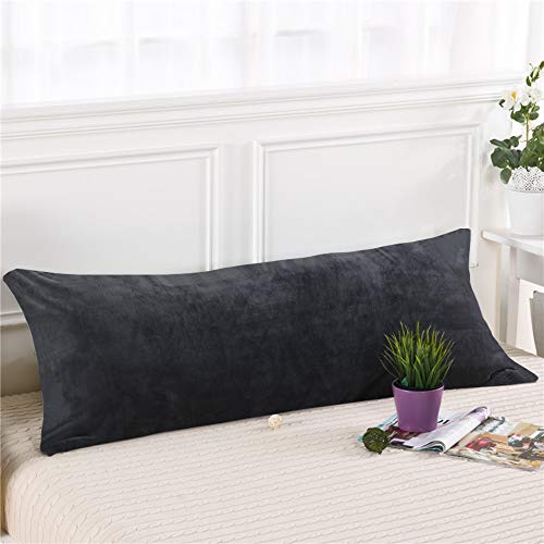 Image of NTBAY 1 Pack Zippered Velvet Body Pillow Cover, Super Soft and Cozy Luxury Fuzzy Flannel 20x54 Long Pillowcase with Zipper, 20x54 Inches, Charcoal Grey