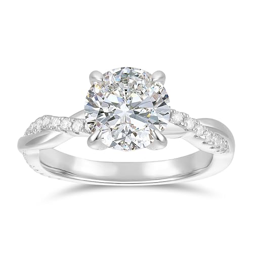 14K White Gold Twisted Ring 14K Gold 2ct Round Cut Moissanite Rings Hidden Halo Moissanite Engagement Ring for Women