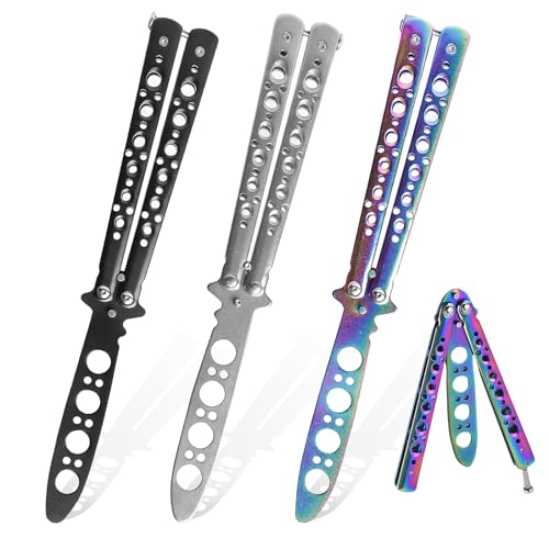 Sporgo 3 Stück Butterfly Trainer: Butterfly Messer zum Üben Ungeschärfte Klinge, Butterfly Kamm Edelstahl für Trainingsmesser AnfäNger-Der Flipping Tricks üBt (Farbe+ Weiß+ Schwarz)