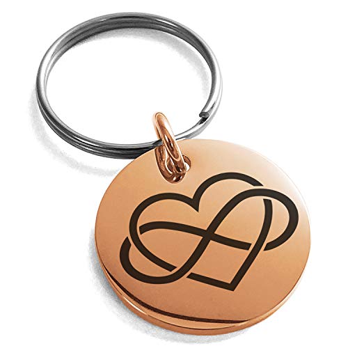 Stainless Steel Intertwined Infinity Heart Small Medallion Circle Charm Keychain Keyring