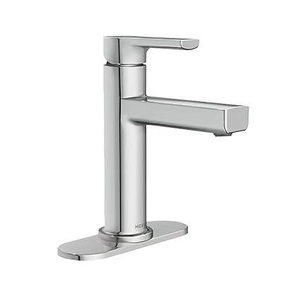 Moen Rinza 84627 Chrome 1-Handle 4-in Centerset WaterSense Bathroom Sink Faucet with Drain and Deck Plate