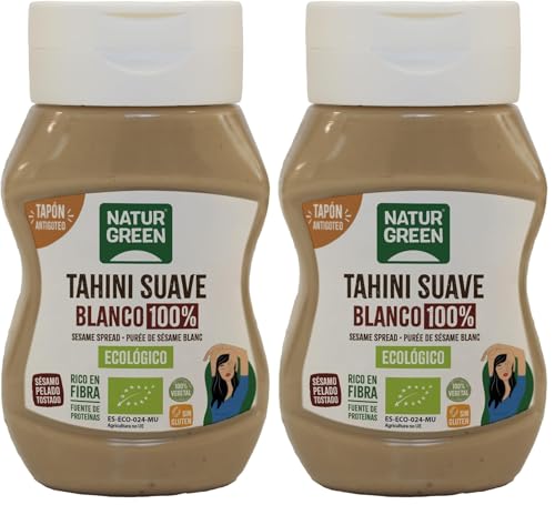 NaturGreen - Tahini Suave Blanco Bio, 270 g, Tapón Antigoteo, Puré de Sésamo 100% Ecológico, Textura Cremosa, Rico en Fibra, Sin Gluten ni Azúcares, Fuente de Proteínas, Recetas Saludables