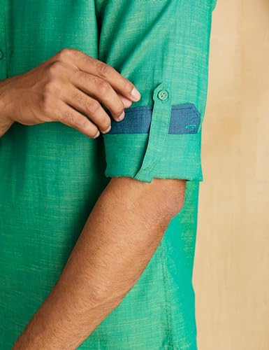 Image of Amazon Brand - Symbol Men's Solid Cotton Slub Short Kurta (Regular Fit)