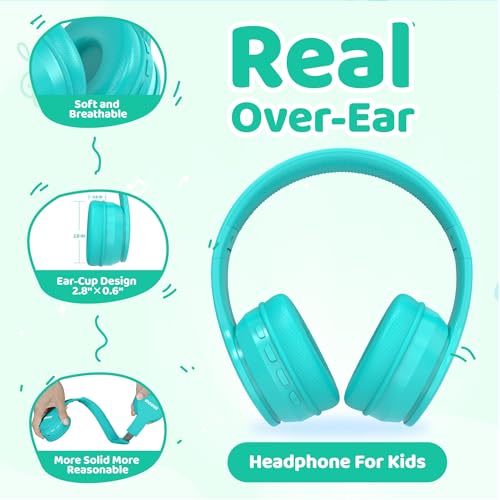 Image of MIDOLA Kids Headphones Bluetooth 5.4 Wireless 68H Play Time Volume Limit 85 /94dB Over-Ear Foldable Headset,Type-C Fast Charging,Wired Aux Mic for Toddler Child Pad Tablet Cyan