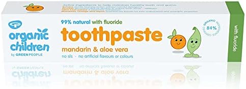Green People Organic Children Mandarin & Aloe Vera Toothpaste 50ml  with Fluoride | 100% Natural Toothpaste for Babies & Kids | Safe if Swallowed | SLS-free | Non Mint Toothpaste for Kids