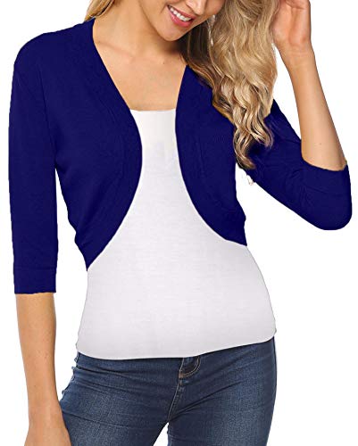 iClosam Women Open Front Cardigan 3/4 Sleeve Cropped Bolero Shrug Cardigan Sweater