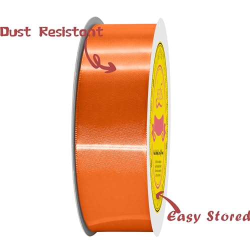Image of Double Face Orange Satin Ribbon 1-1 /2 inch X 50 Yards Polyester Orange Ribbon for Gift Wrapping Very Suitable for Weddings Party Hair Bow Invitation Decorations and More