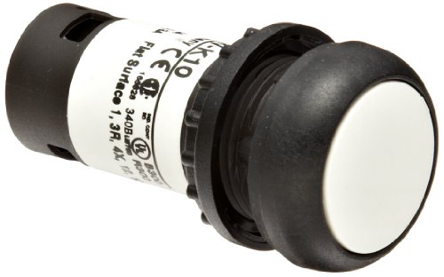Image of Eaton C22S-D-W-K10 Pushbutton Switch, Flush Mounted, Momentary Operation, White Button Color, Black Bezel Color, SPST-NO Contacts